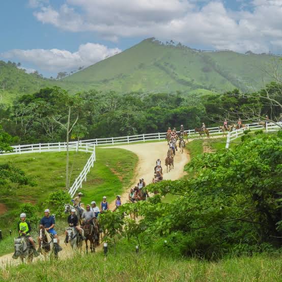 Horseback riding through lush Dominican trails