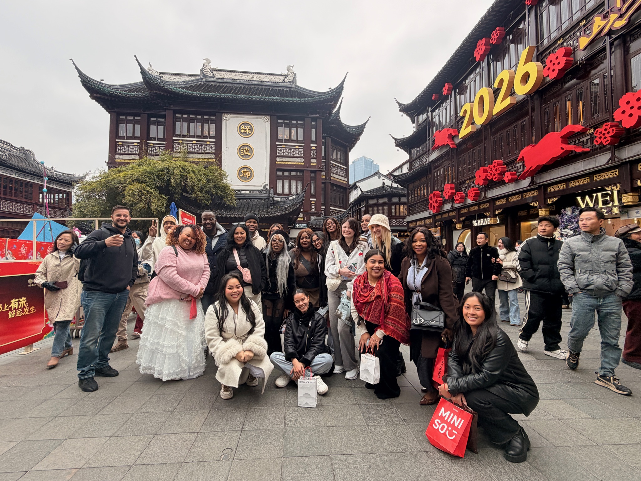 Group of travelers connecting abroad